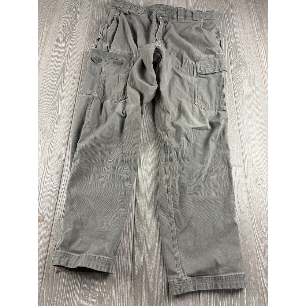 Duluth Trading Co Mens 38x32 Cargo Pants Gray Relaxed Fit Canvas Workwear